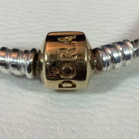 NWOT Pandora 925 and 14K Yellow Gold Signature Clasp Bracelet 8.3"/21cm RETIRED - Picture 5 of 7